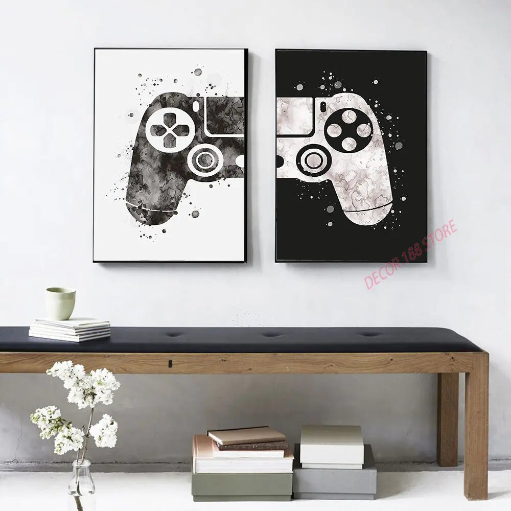 Video Game Prints Black White Posters Teen Boy Bedroom Decor